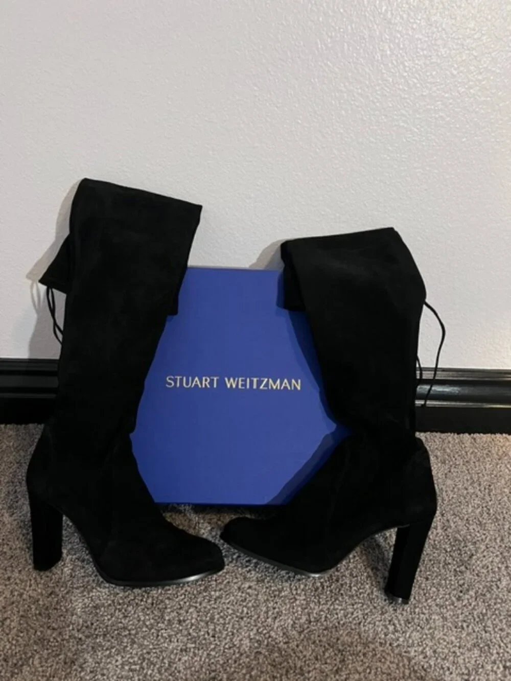 New Stuart Weitzman Highland Suede Over-the-Knee Womens Black Boots Sz 9